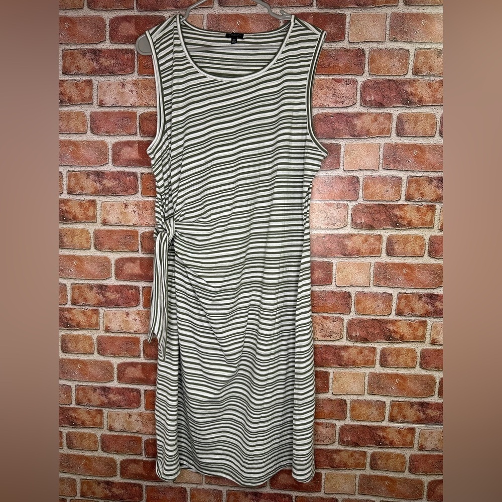 Cotton Striped faux wrap Side Tie green sleeveless Midi Shift Dress  2x petite
